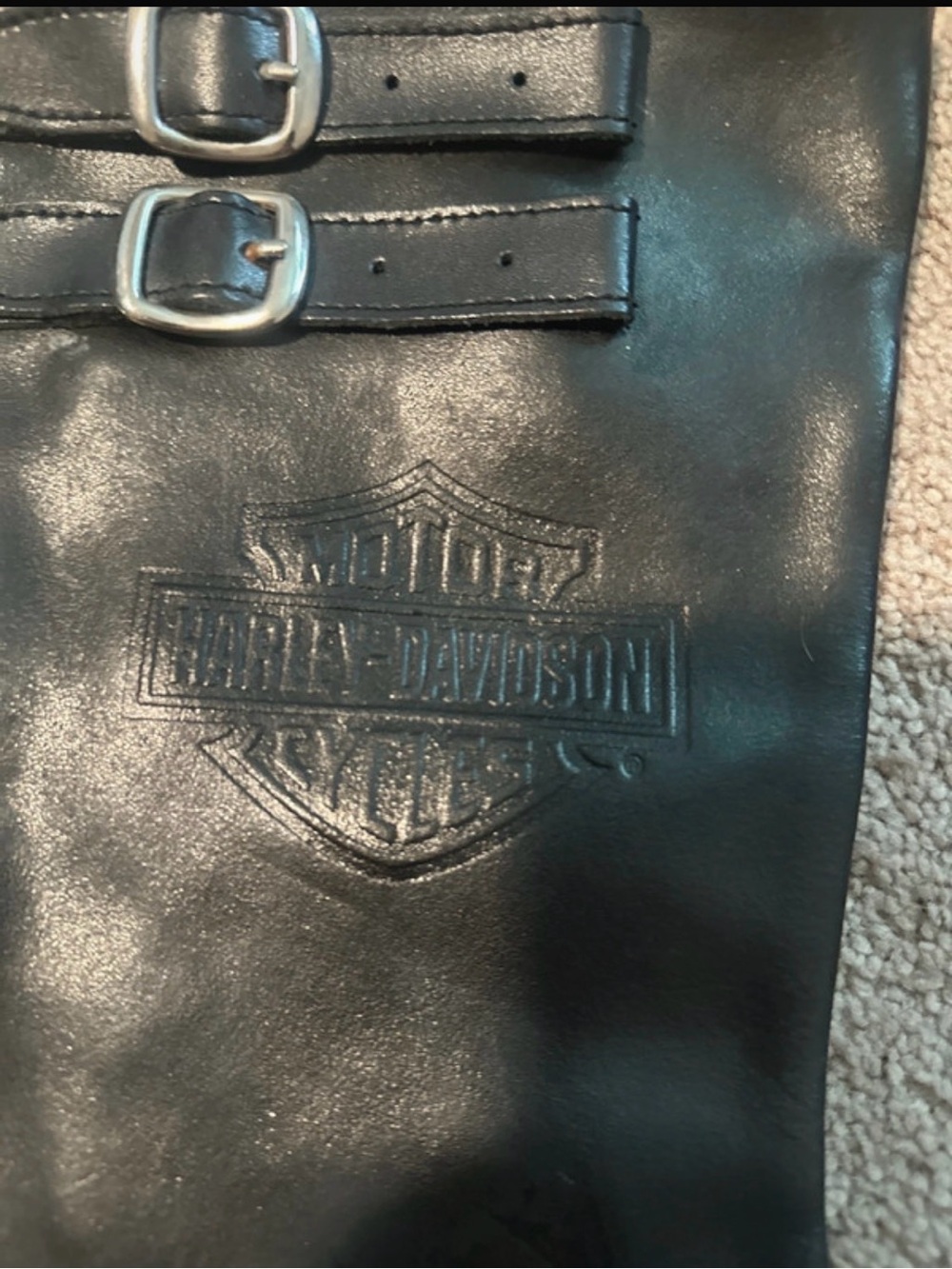 Harley-Davidson Black Leather Christmas stocking with Buckles - Picture 5 of 5